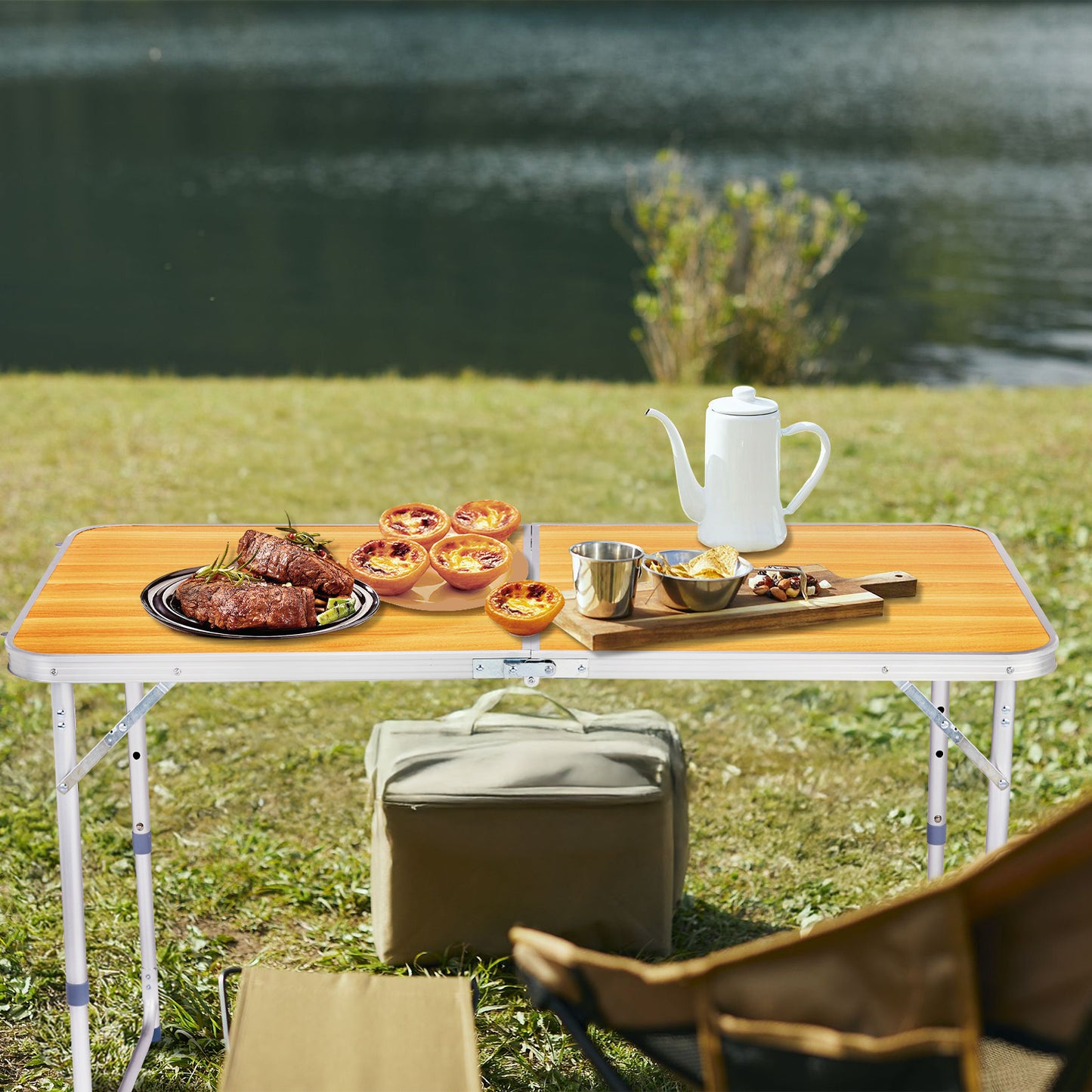 4FT Adjustable Height Folding Table - Portable Aluminum Utility Table