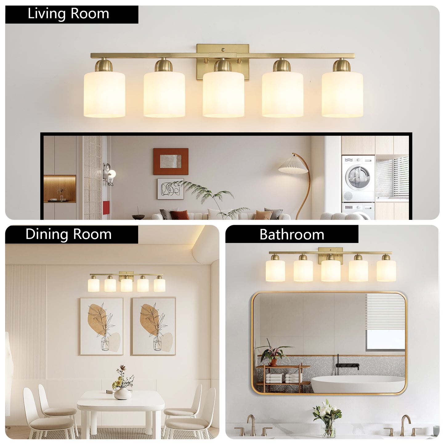 5-Light Modern Bathroom Vanity Light Fixture - Gold with Frosted Glass Shades