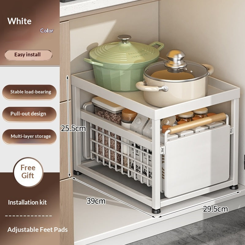 Installation-Free Kitchen Square-Tube Dish Cabinet with Multi-Tier Drawer Storage