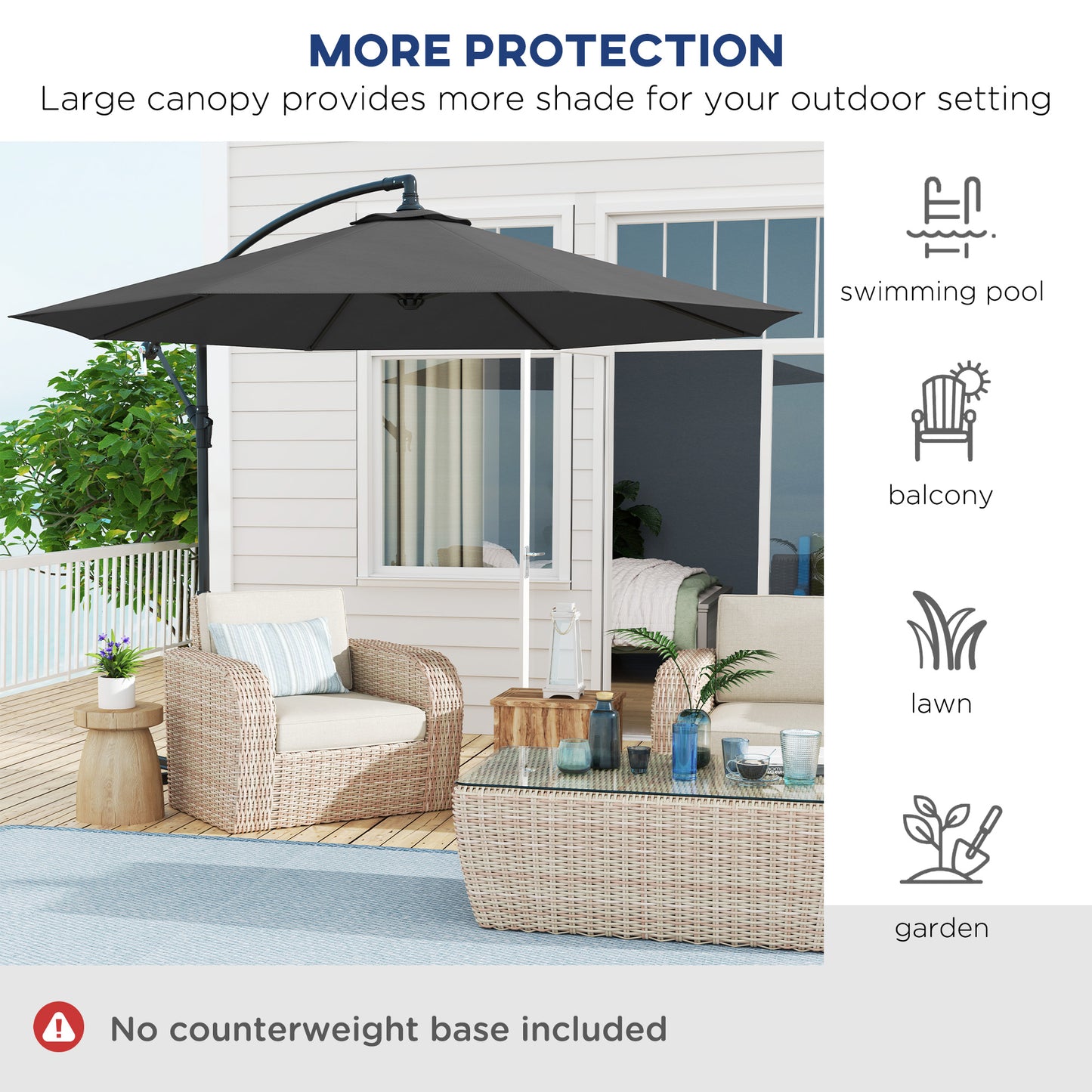 10' Cantilever Patio Umbrella with UV & Water-Resistant Canopy - Gray