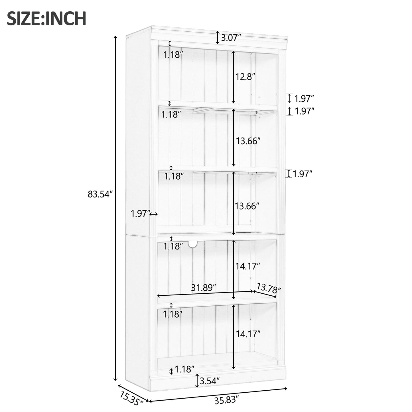 83.4 Tall Wood Bookcase With Light Strip,5-Tier Decor Bookshelves