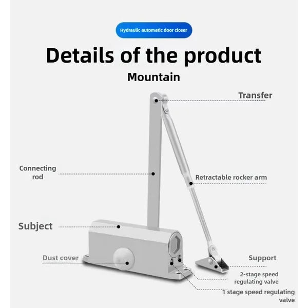 Hydraulic Door Closer with Adjustable Speed for Fireproof & Sliding Doors