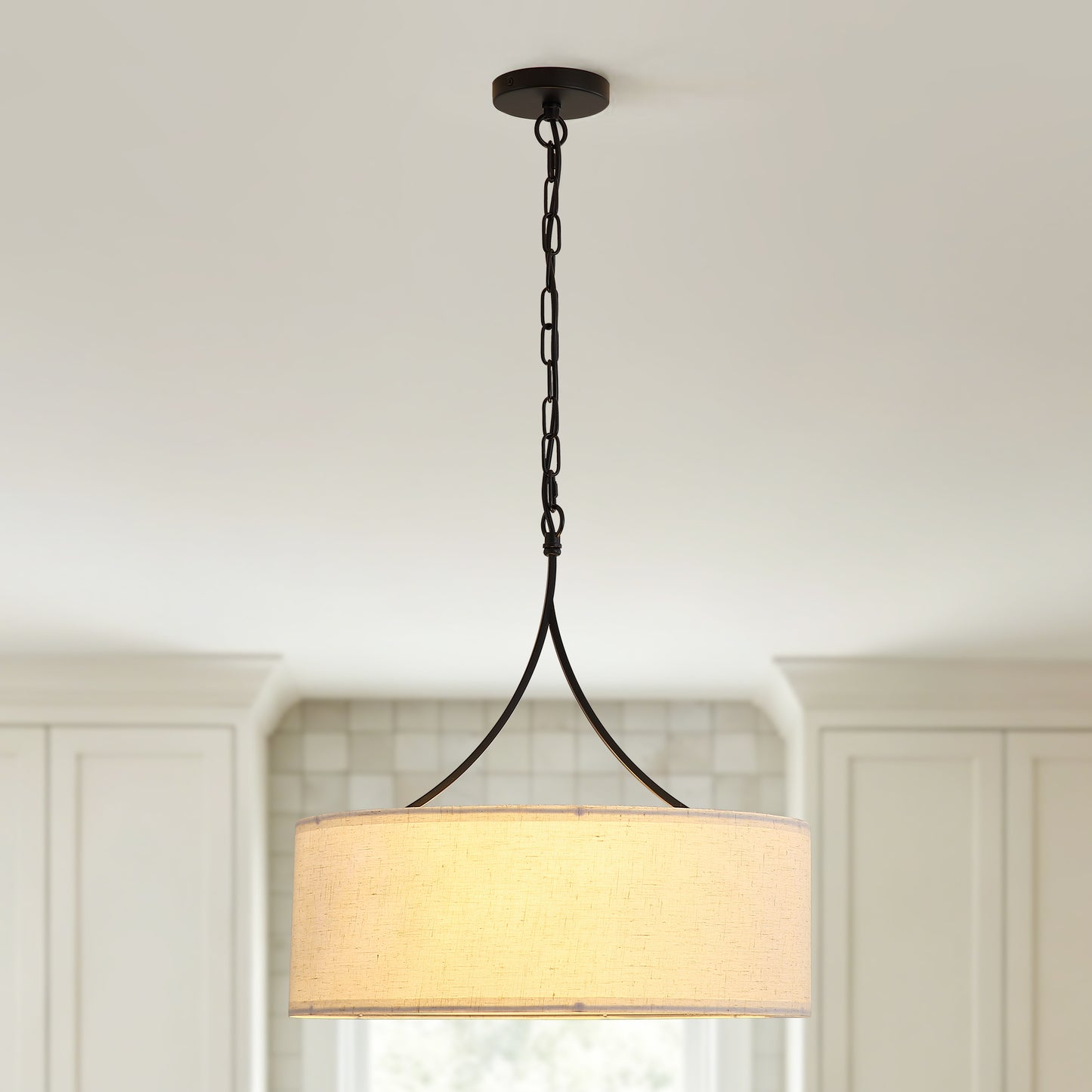 Black Fabric Pendant Light - Adjustable Modern Chandelier for Dining & Living Rooms