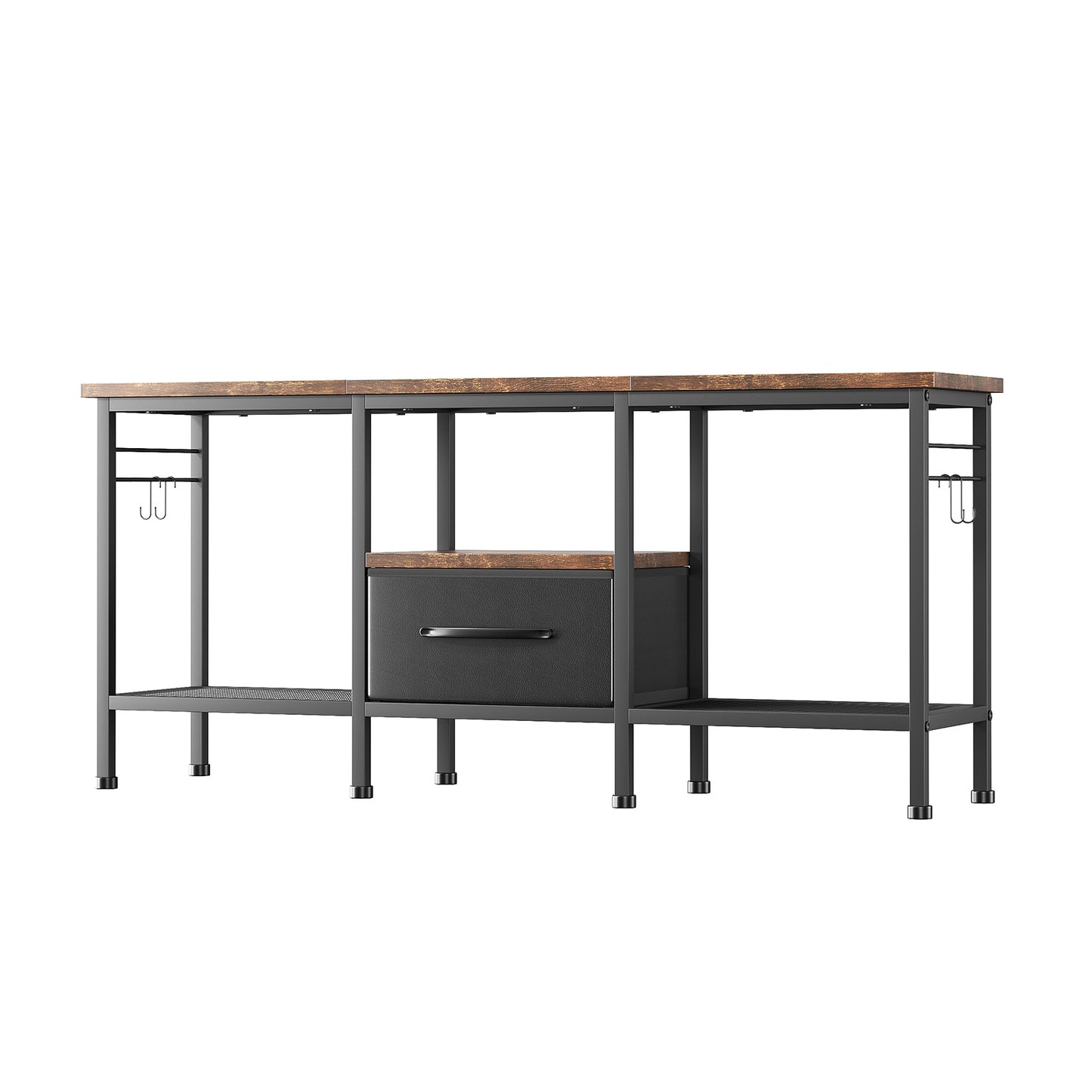 Industrial Style TV Stand with Fabric Drawer & Open Shelves