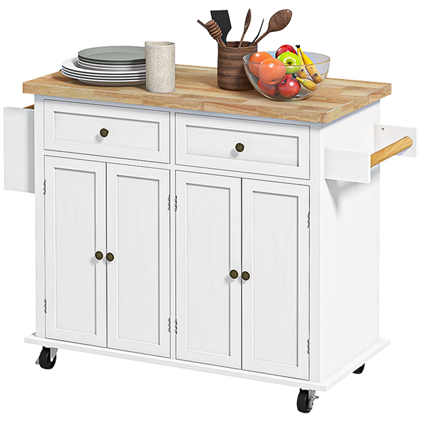Rolling Kitchen Island Cart with Spice Rack - Distressed White