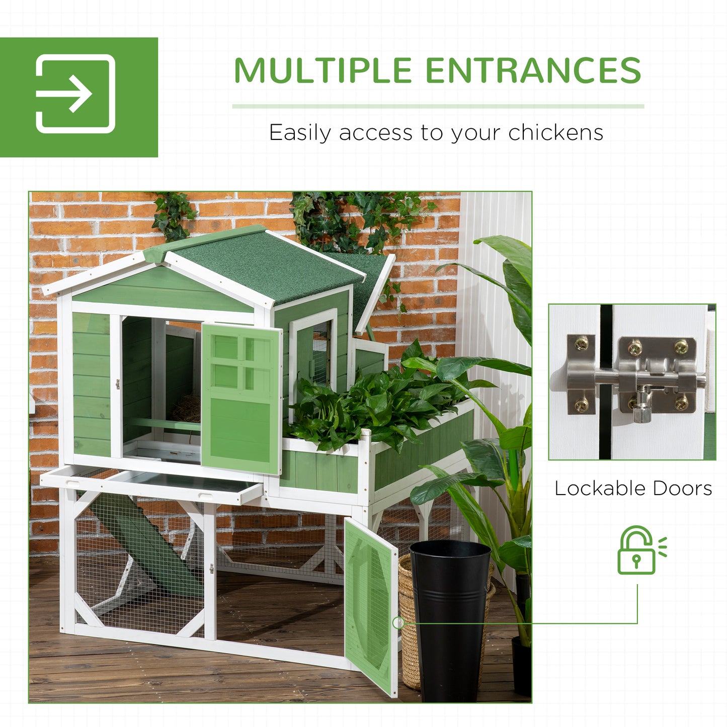 49-Inch Small Chicken Coop with Garden Space, Weatherproof Outdoor Hen House - Green