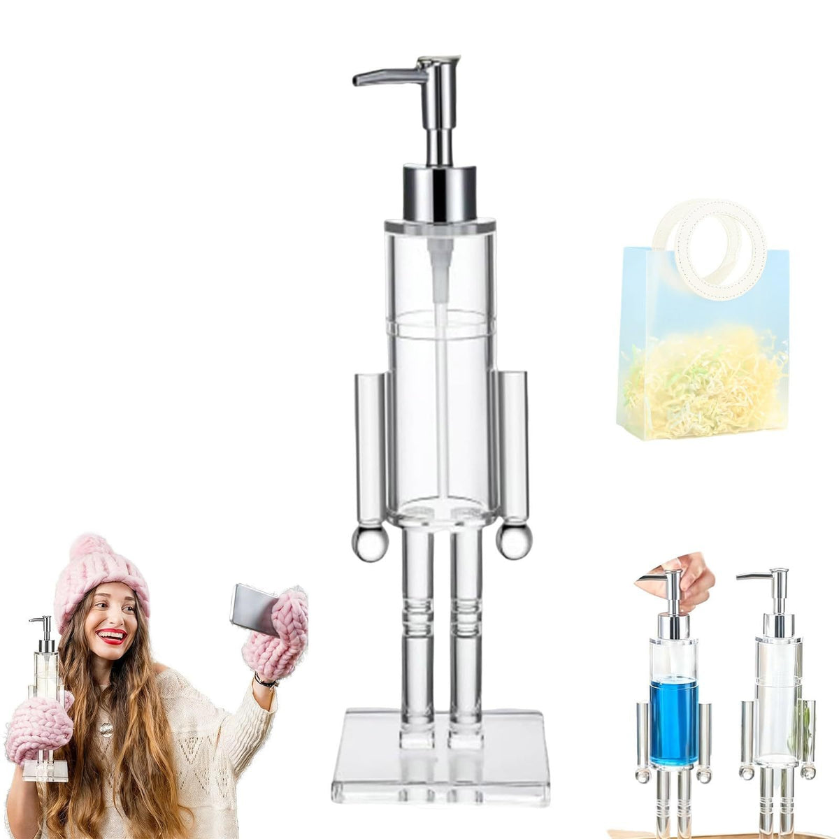 Nutcracker Soap Dispenser Push Type Transparent Bathroom Accessory