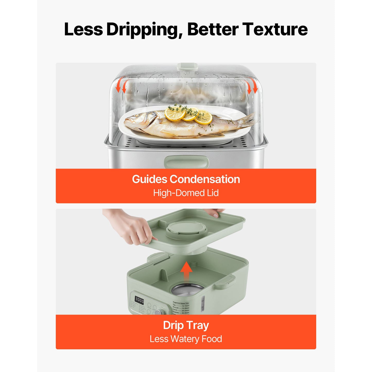 Electric Food Steamer 13.7 QT 2-Tier Stainless Steel Vegetable & Seafood Cooker