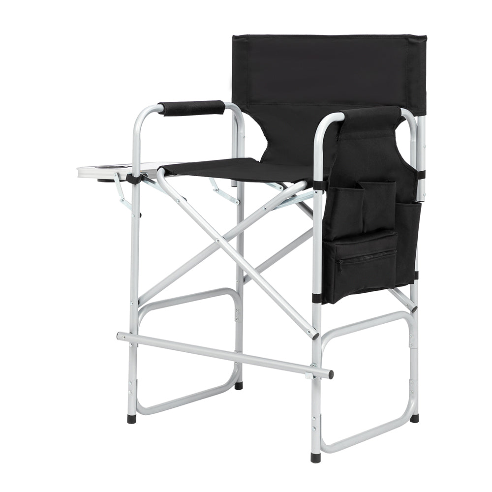 Folding Director's Chair with Footrest and Storage - Black