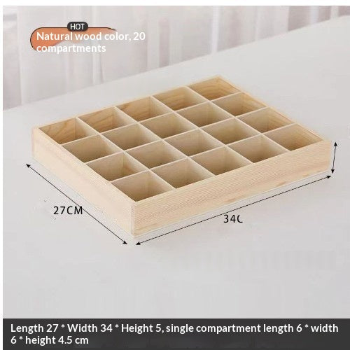 Wooden Storage Box with 20 Compartments - Checkered Grid Home Organizer