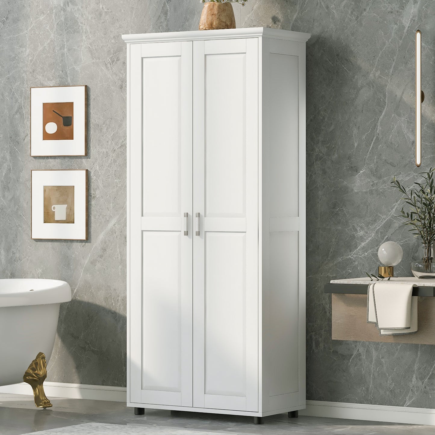 Storage Cabinet with Two Doors and Adjustable Shelf - White