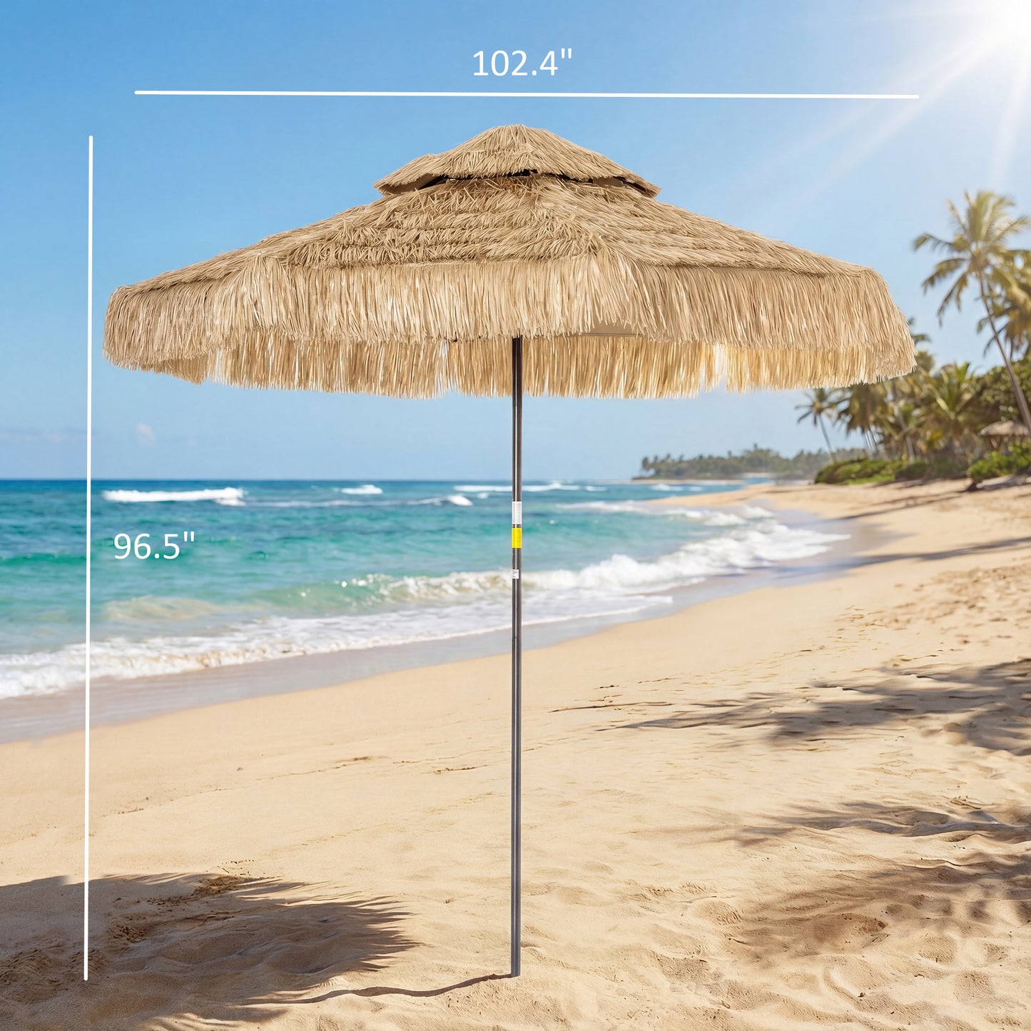 8.5 FT Tiki Patio Umbrella - Two-Tier Tropical Outdoor Canopy, Khaki