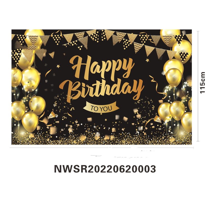 Black Gold Birthday Background Flag for Event & Party Decorations