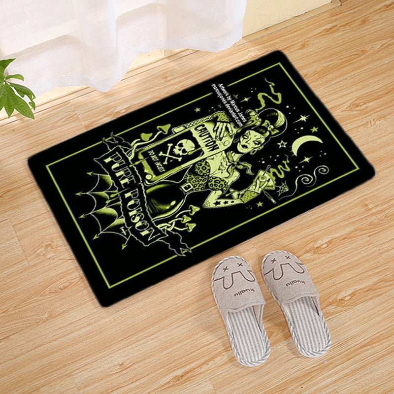 Halloween Flannel Floor Mat Non-Slip Bathroom Door Rug Skull Design