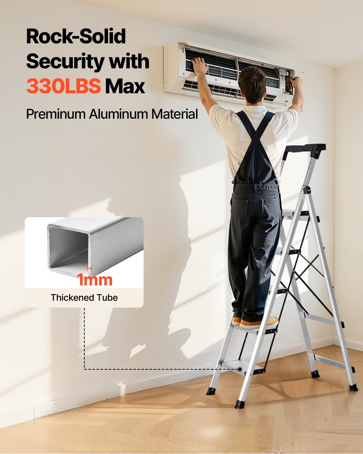 Black 5-Step Folding Ladder with Anti-Slip Pedals and Handgrip - Portable Aluminum Stepladder, 330 lbs Capacity