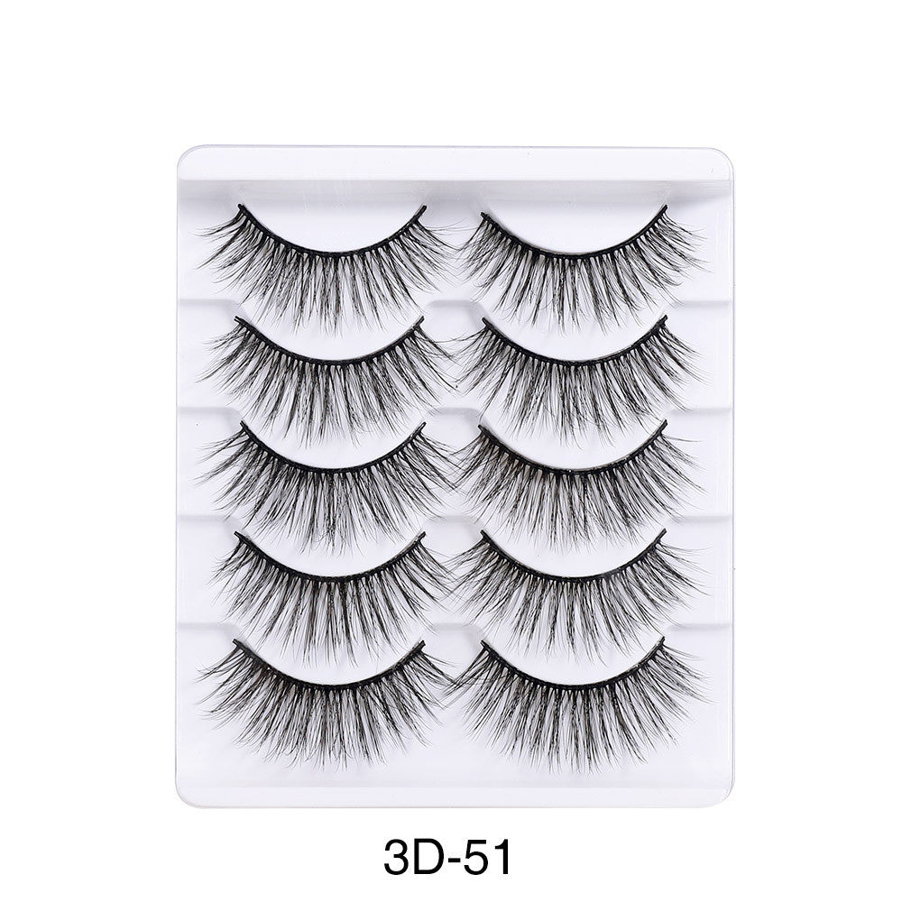 Natural 3D False Eyelashes 5 Pairs - Dense, Curly, Lightweight