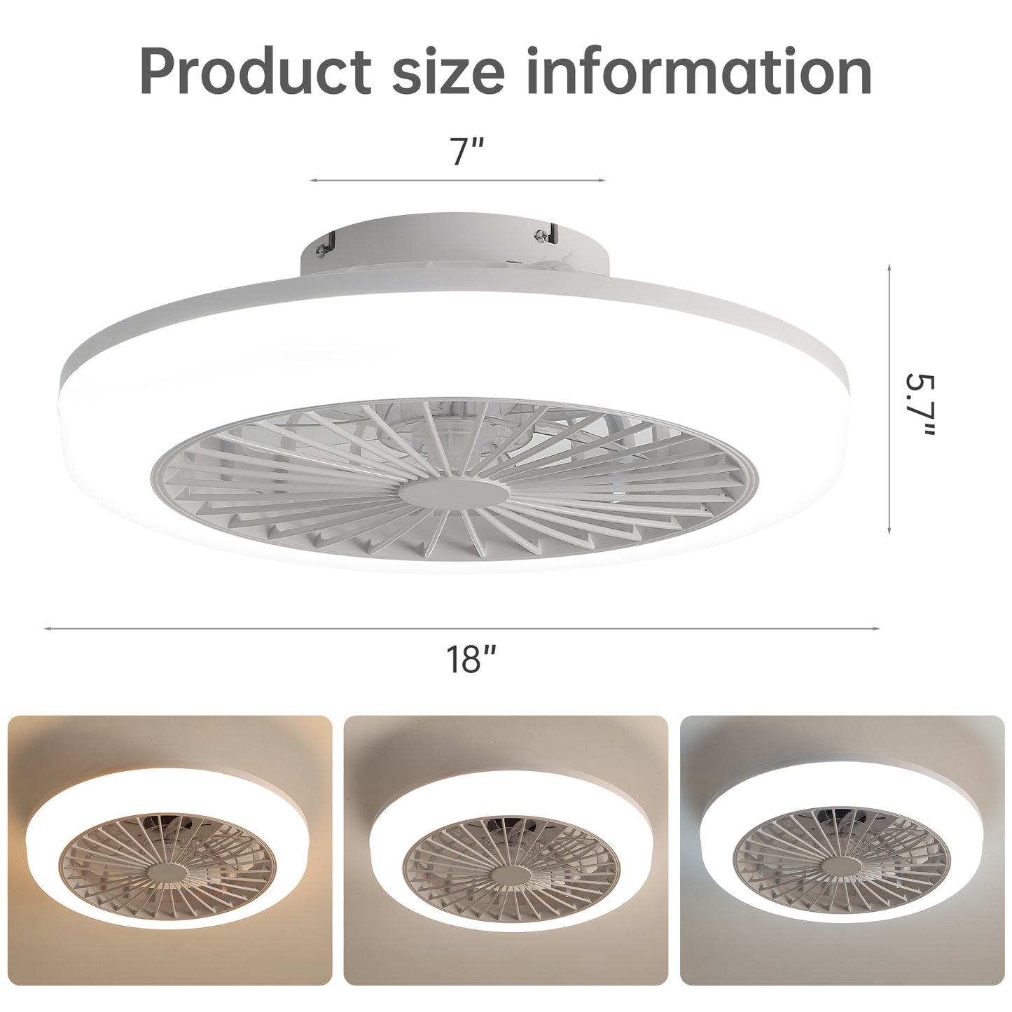 18 Inch Enclosed Ceiling Fan with Light & Remote, Modern Low Profile Flush Mount
