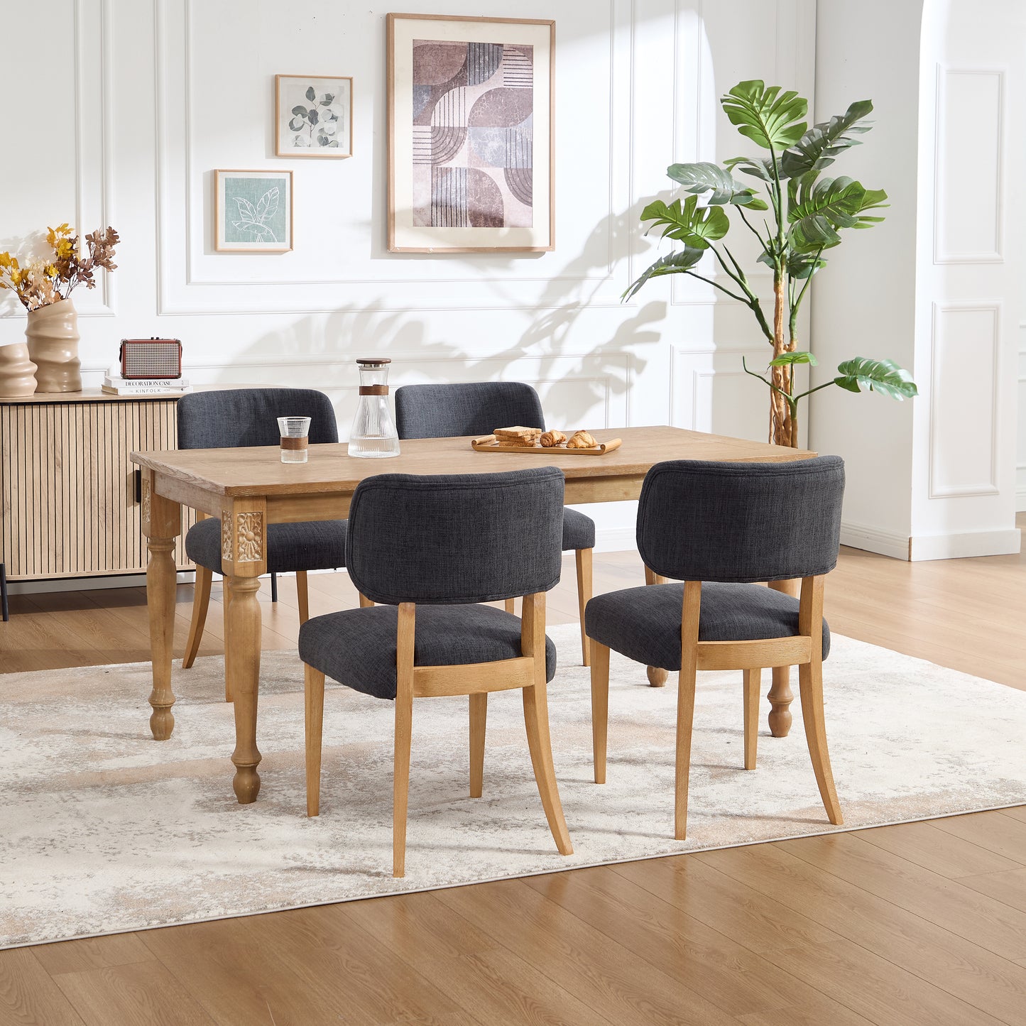 Modern Fabric Upholstered Dining Chairs Set of 2 - Dark Grey