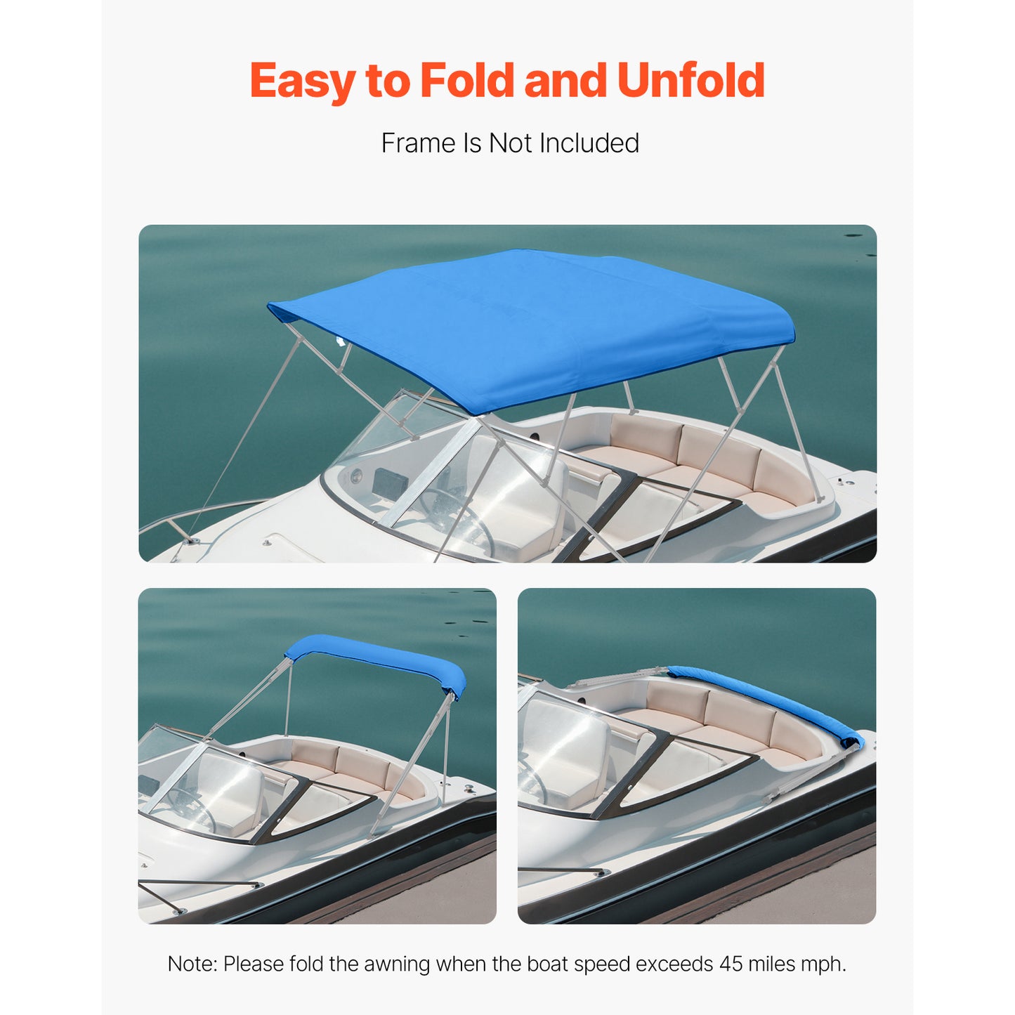 8 Ft Marine Grade Waterproof Bimini Top Replacement Cover with Zipper Sleeve Sun Shade Boat Canopy