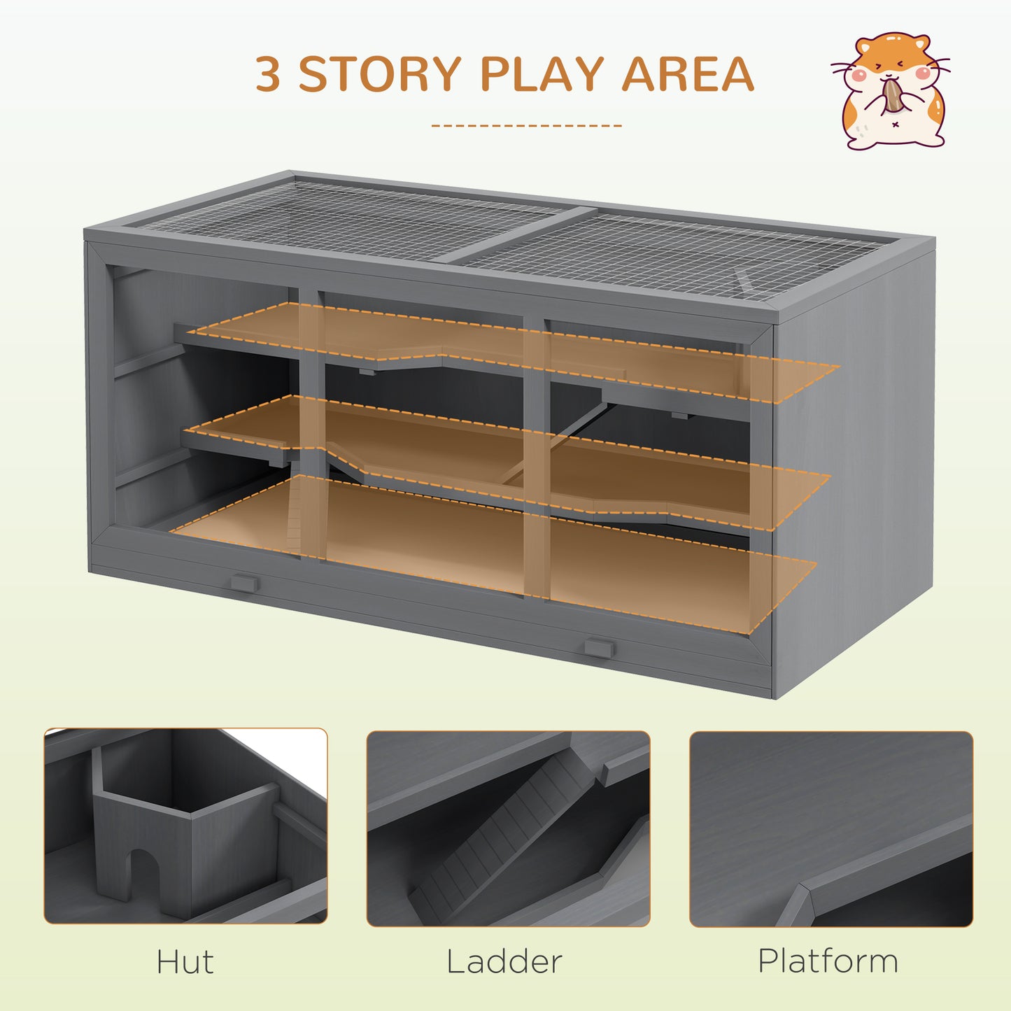 Extra Large Wooden Hamster Cage with Roof Hatch Ramps and Clear Windows