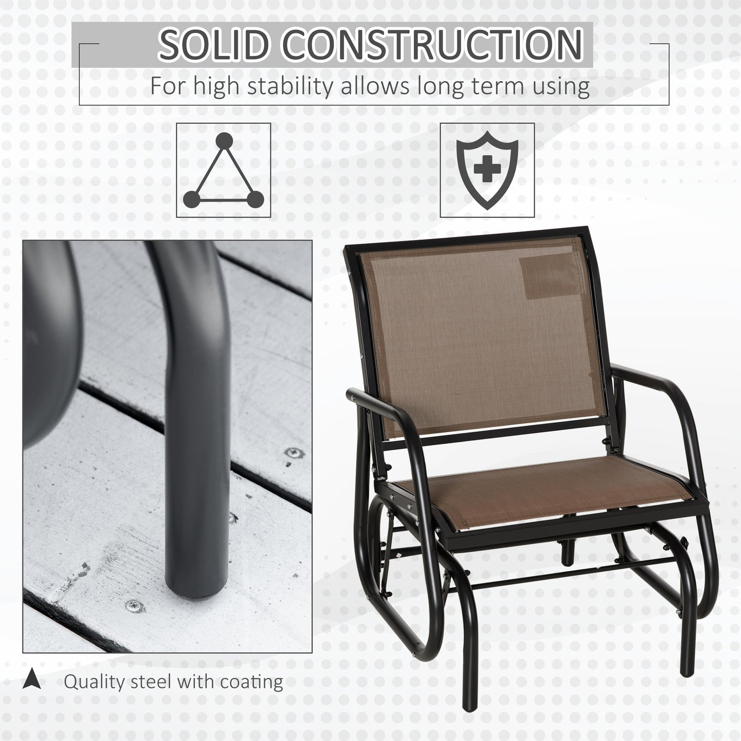 Outdoor Metal Frame Glider Chair with Breathable Mesh - Brown