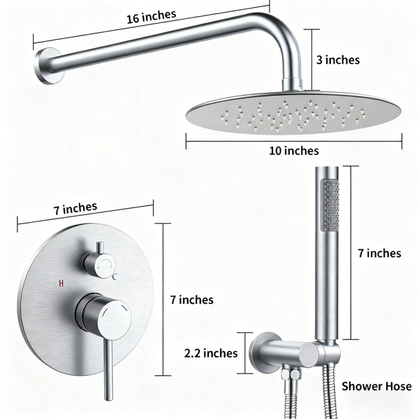 Wall-Mounted Shower Faucet Set with Rainfall & Handheld Shower - Brushed Nickel