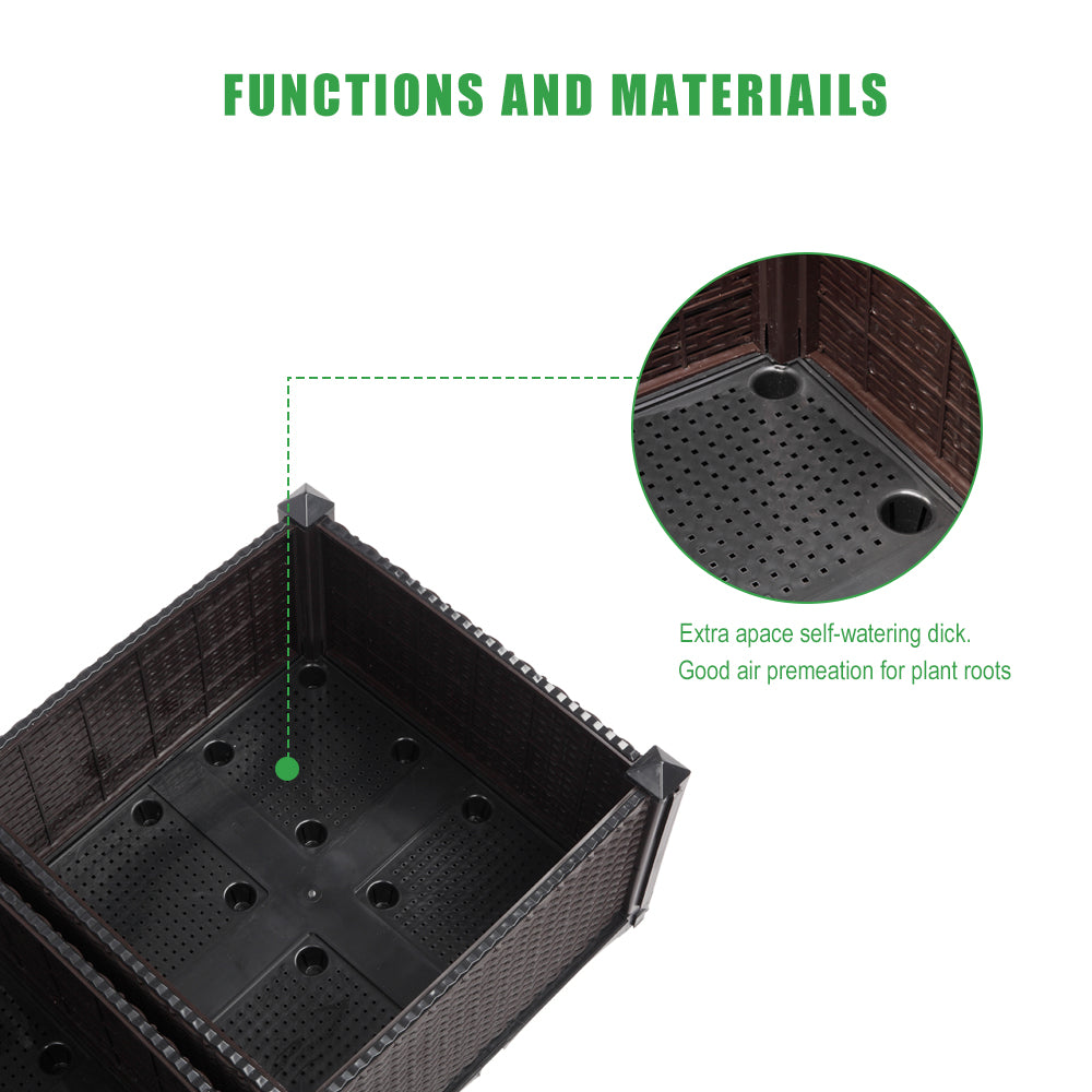 2PCS Brown Injection Molded Planting Box Garden Planter with Rattan Pattern