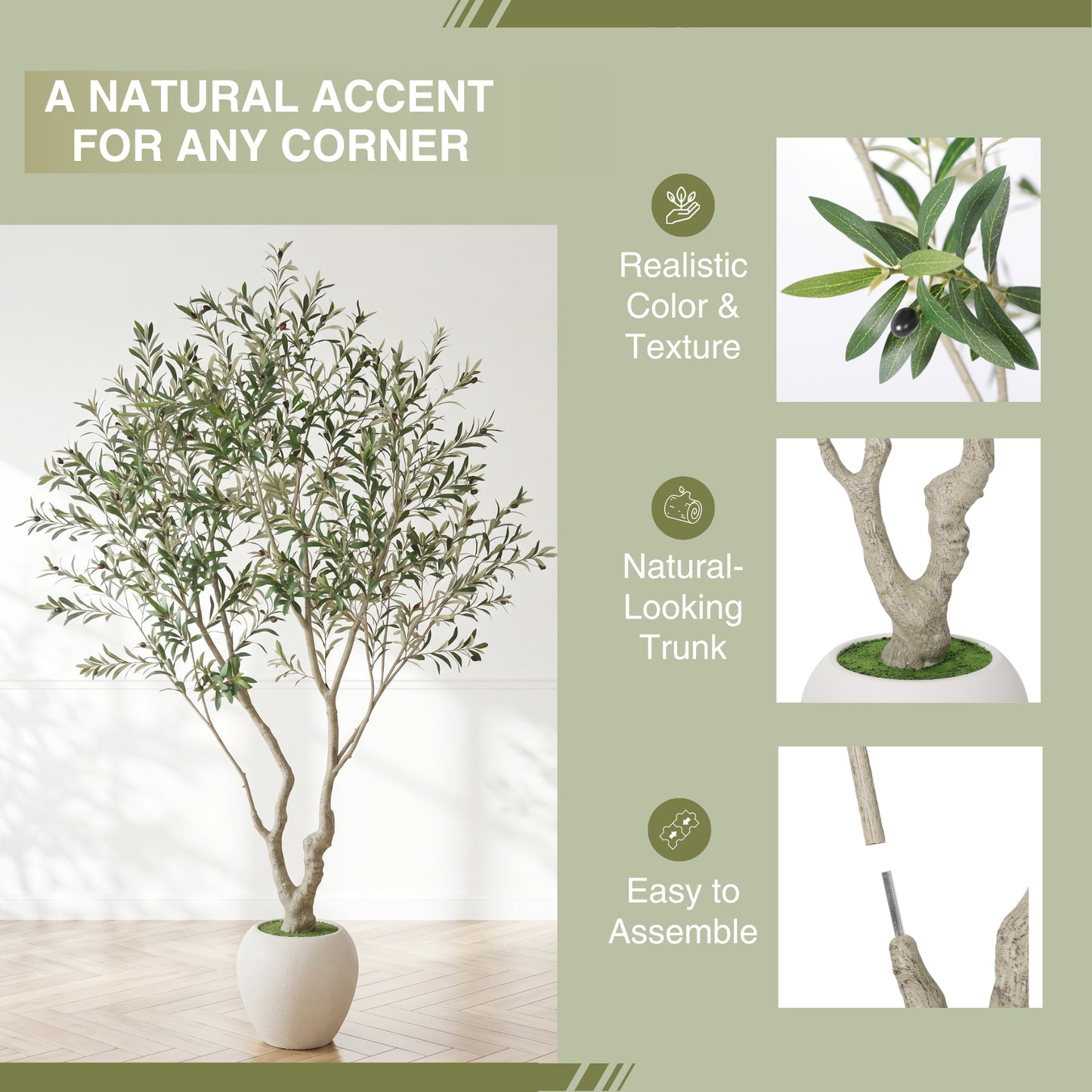 8FT Artificial Olive Tree in Modern White Pot - Indoor & Outdoor