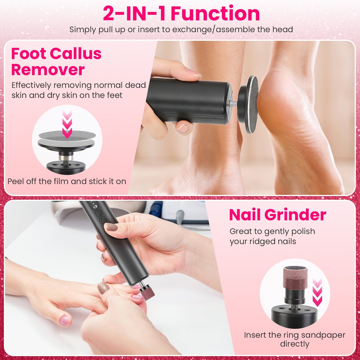 2-in-1 Electric Foot Callus Remover and Nail Grinder - Rechargeable Kit