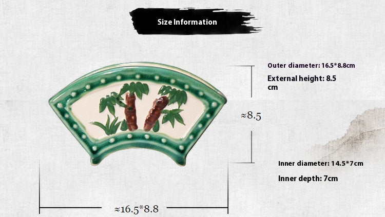 Ceramic Bonsai Flower Pot Fan-Shaped Hand-Painted Desktop Plant Container
