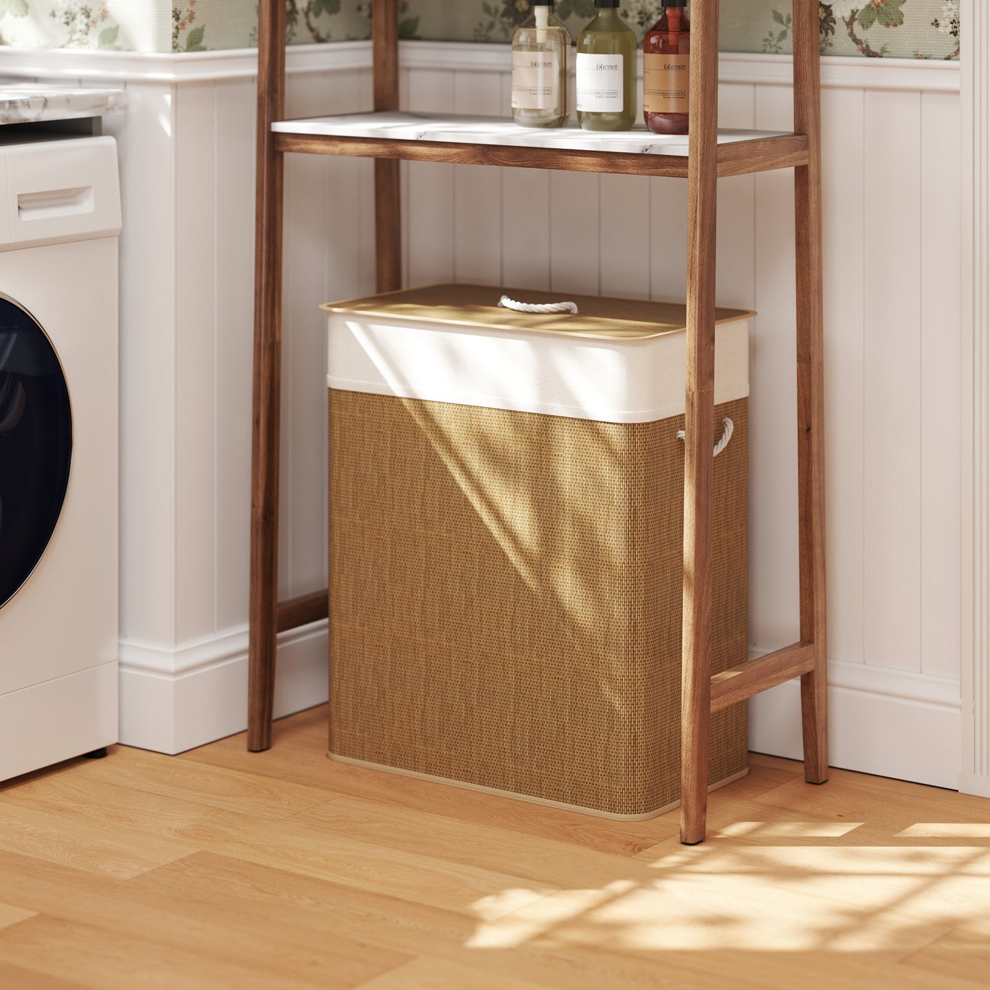 Bamboo Double Laundry Basket with Lid - 26.4 Gallon, Brown