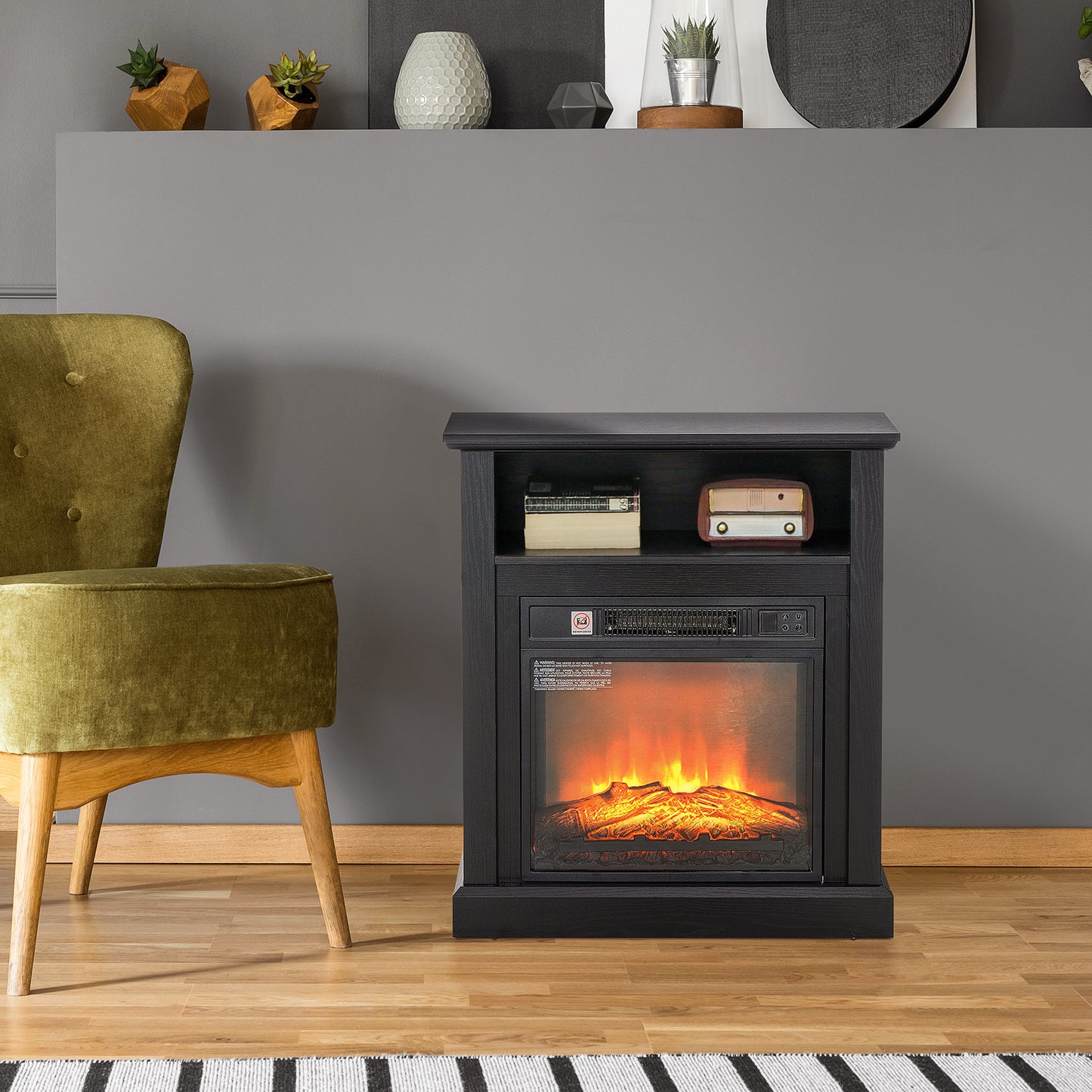 27-Inch Freestanding Electric Fireplace with Mantel - Realistic 3D Flame, Remote Control
