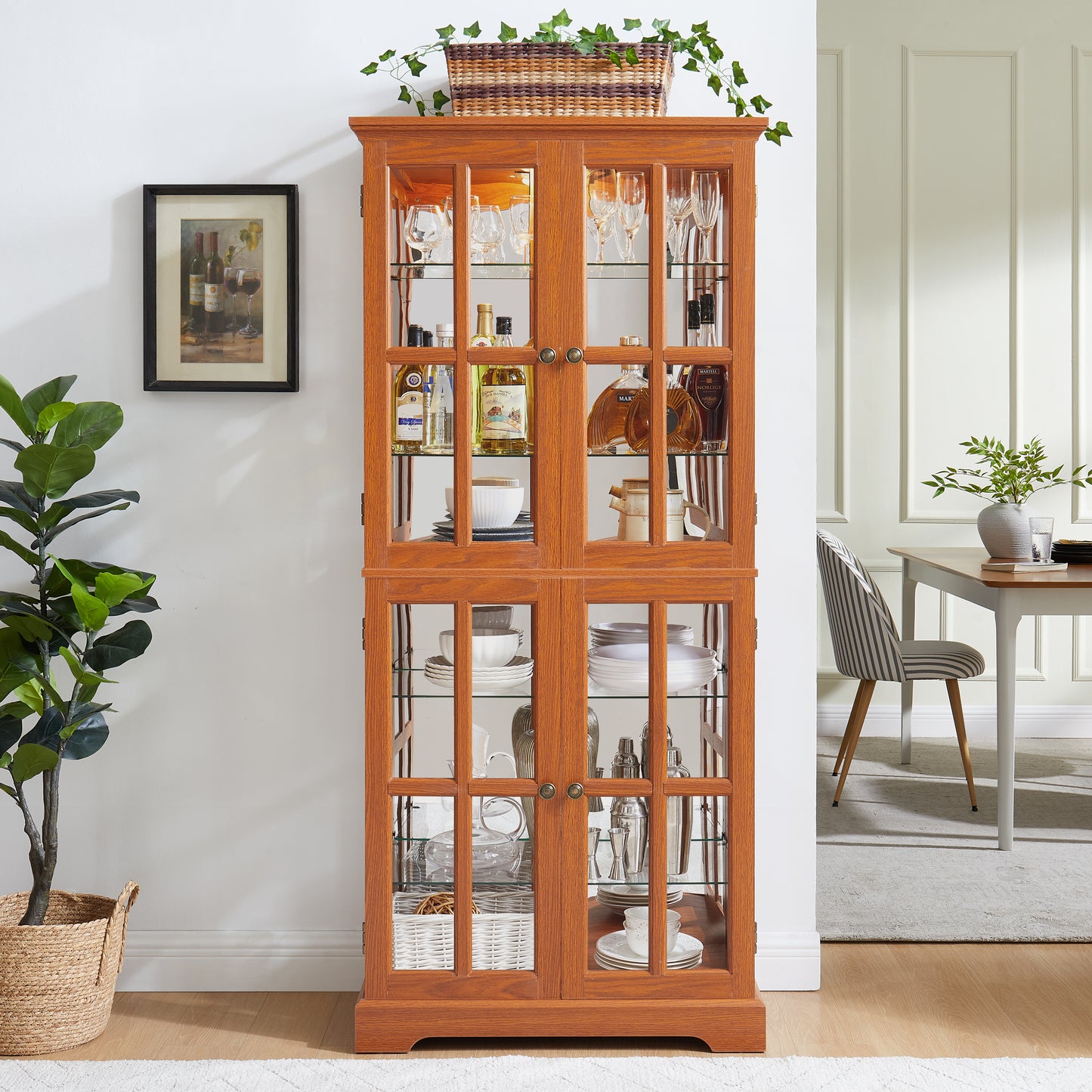Curio Display Cabinet, Antique Cabinet With Glass Doors Adjustable