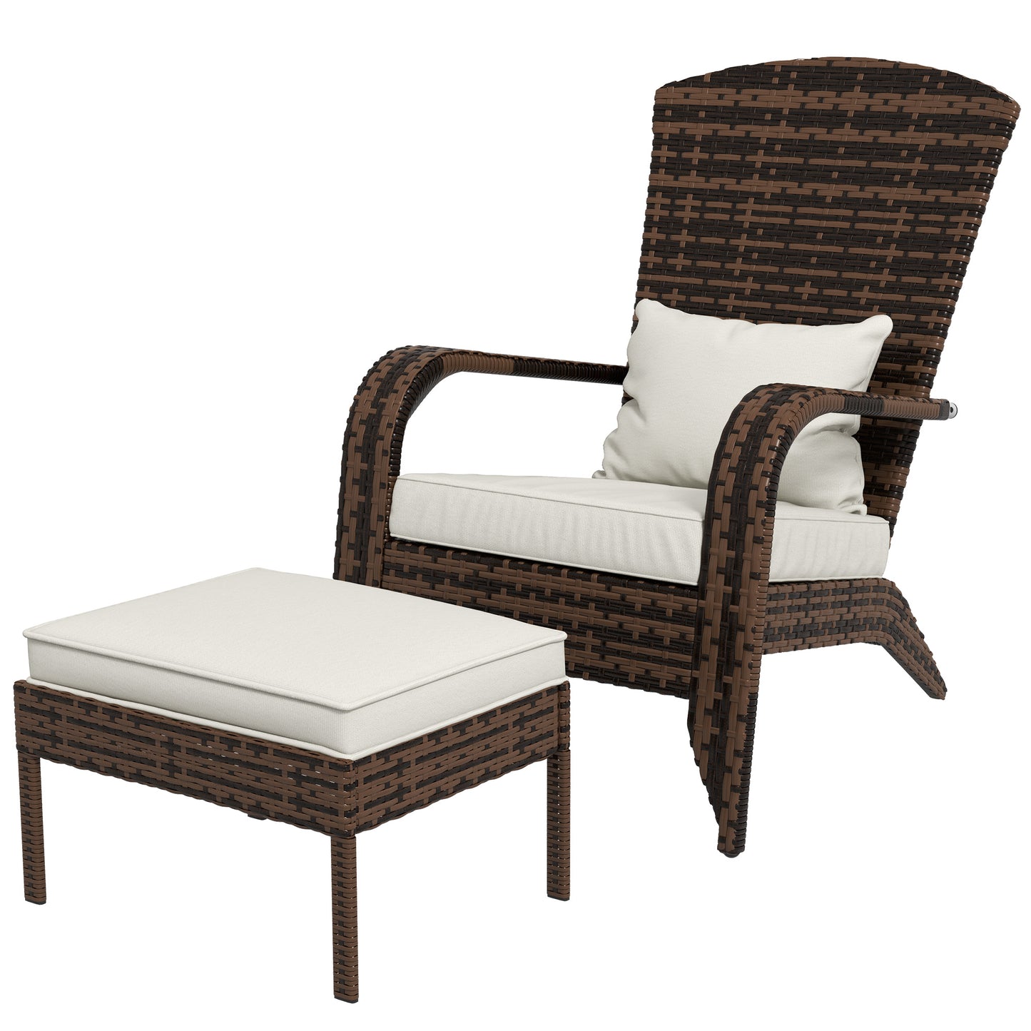 Wicker Adirondack Chair with Ottoman & Cushions - Cream White