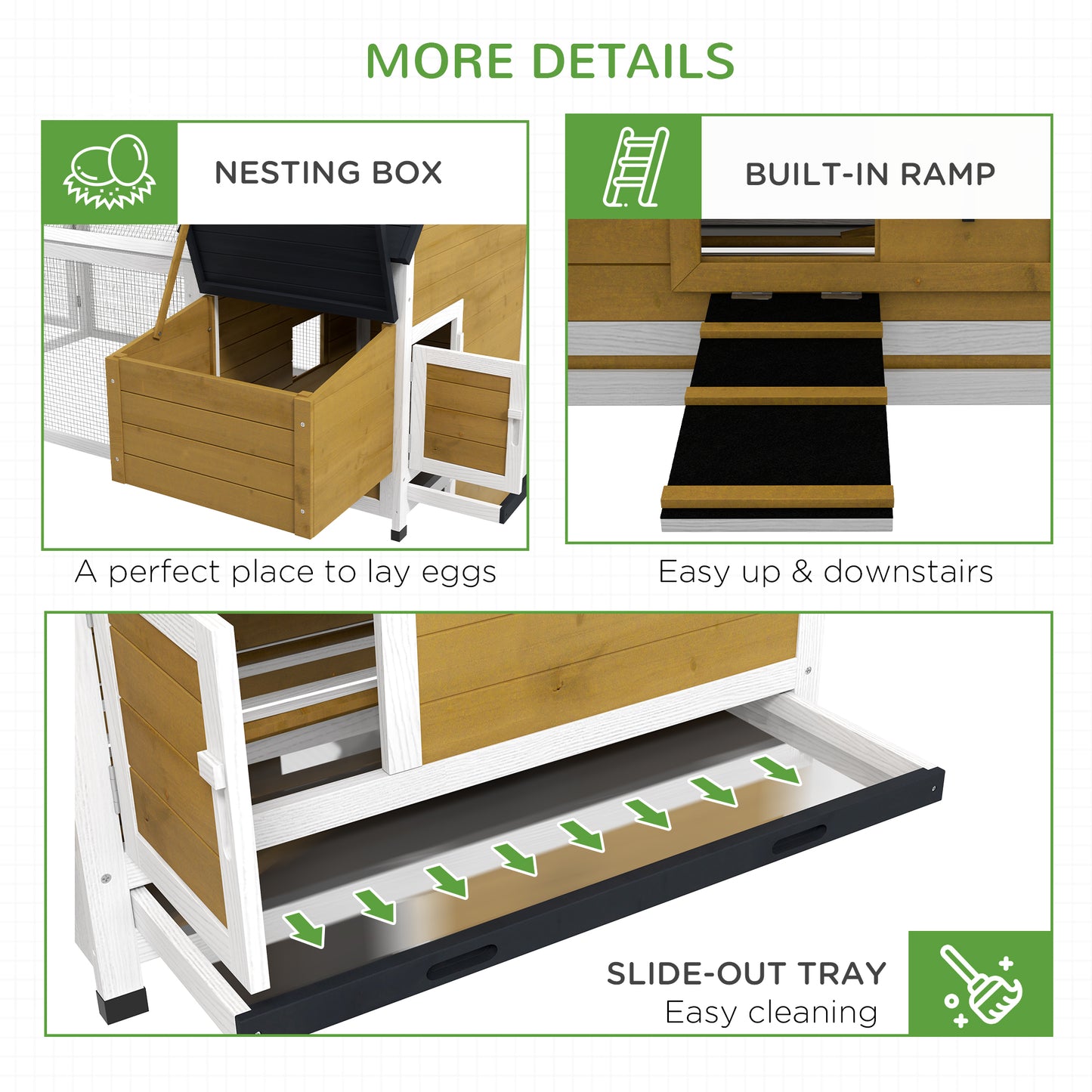 Wooden Chicken Coop with Nesting Box, Ramp & Run - Backyard Poultry House
