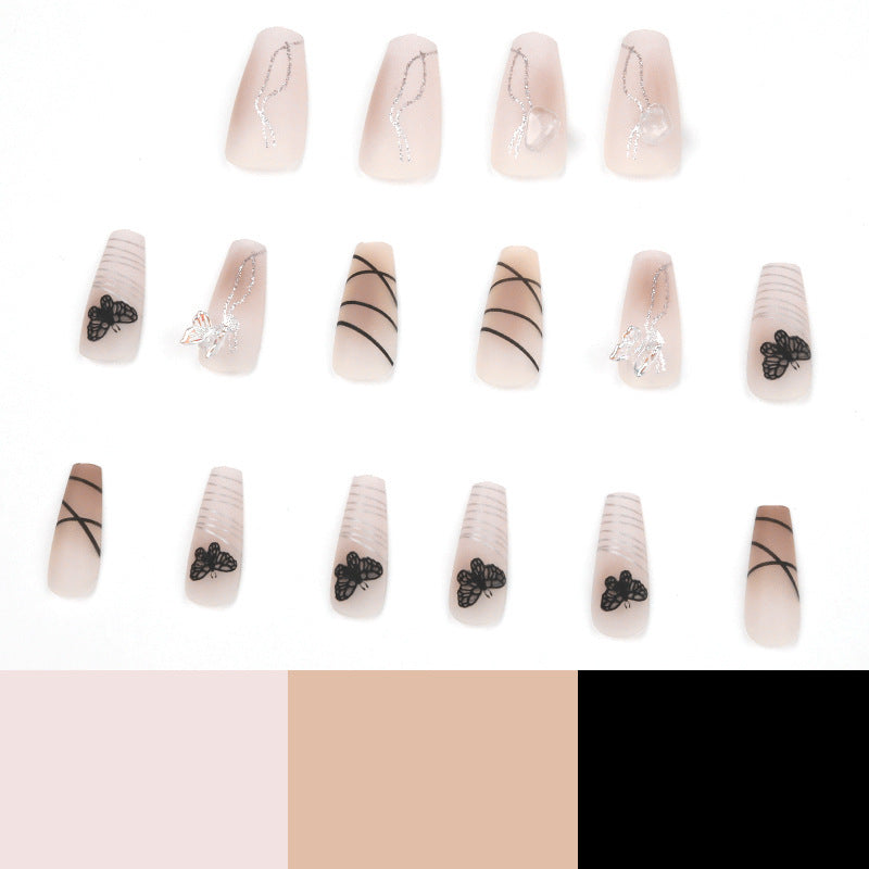 Gradient Butterfly Nail Decals - Black Line Nail Art Stickers for Manicure