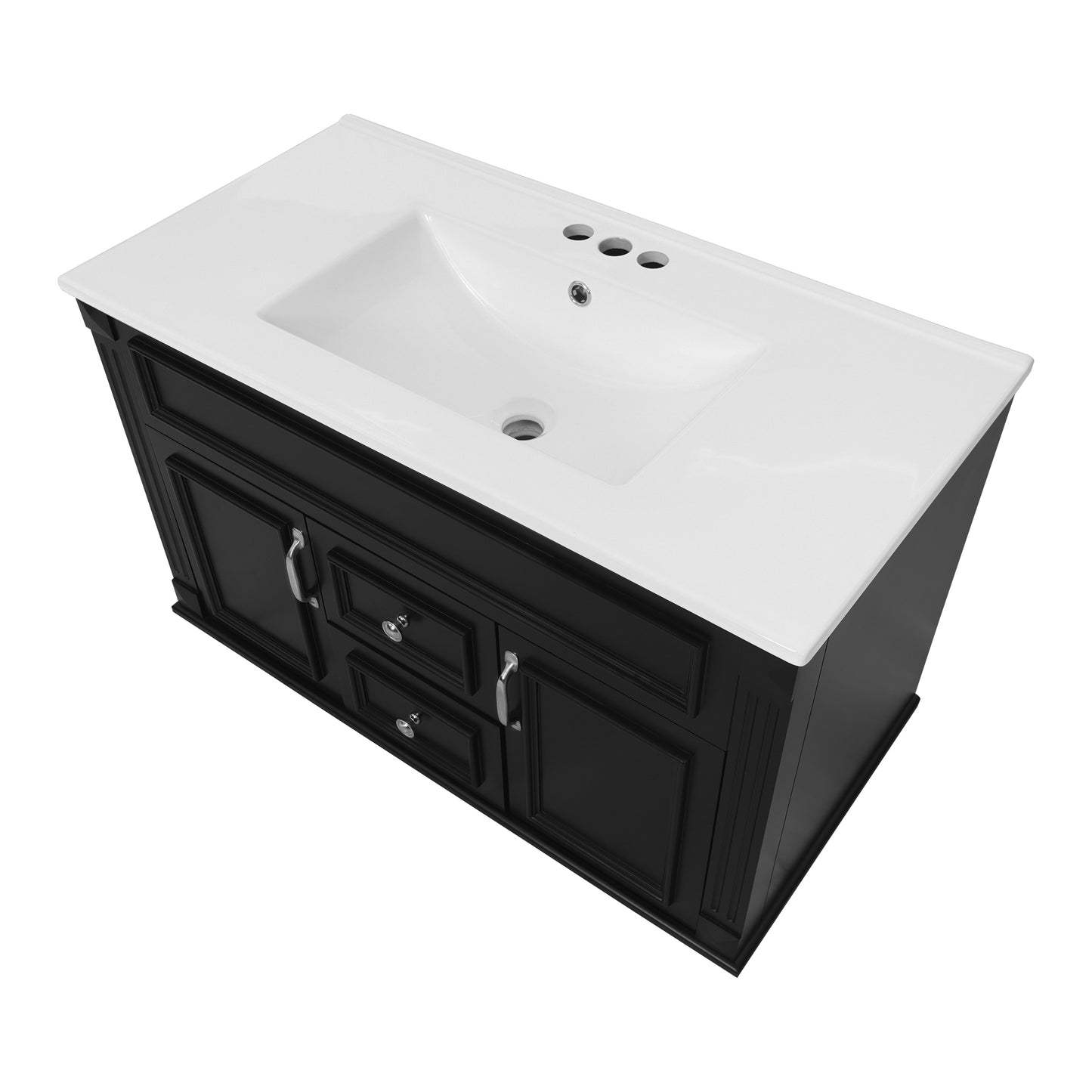 36-Inch Wall-Mounted Bathroom Vanity with Ceramic Sink - Black