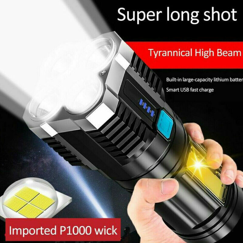 Rechargeable LED Tactical Flashlight with 4 Modes, Waterproof, 500m Beam