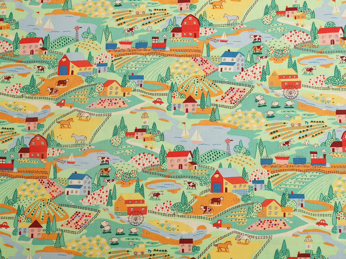 Cotton Fabric for Arts & Crafts - Cartoon Car & House Design, 45x110cm