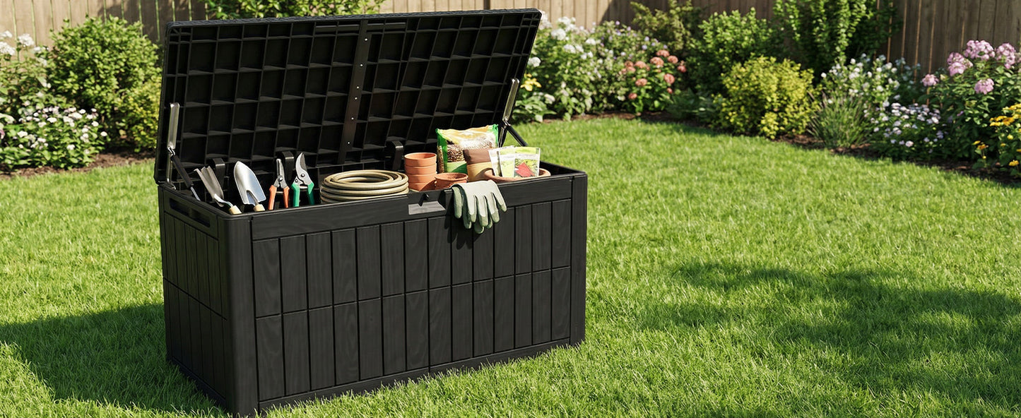 1 0 Gallon Outdoor Storage Box Water Proof Resin Deck Lockable Bin
