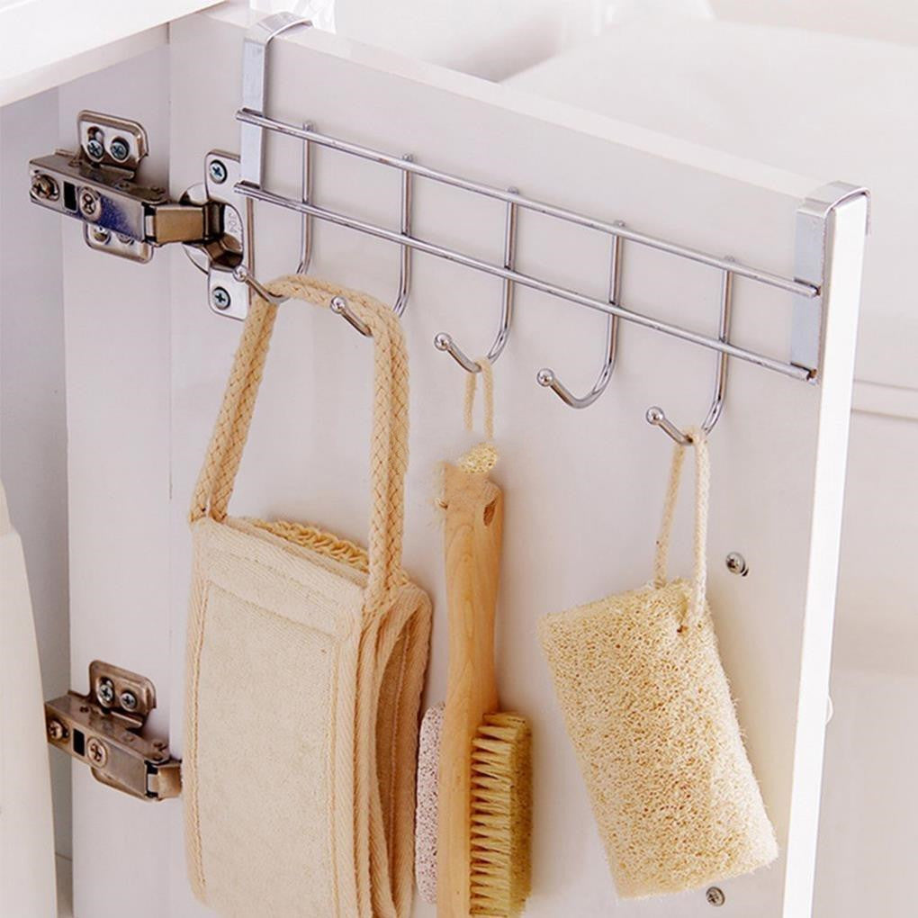 Home Storage Hook Rail Towel Rack Hanger - Metal Silver