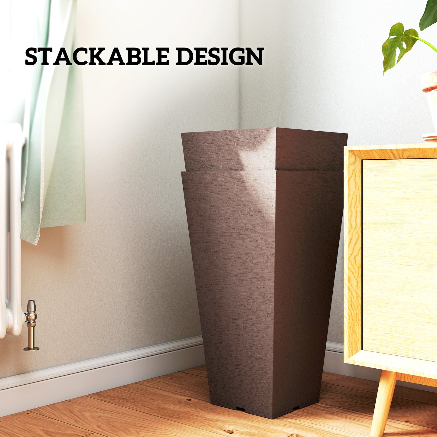 Tall Outdoor Plant Pots Set of 2 - Brown Plastic Flower Planters for Garden & Patio