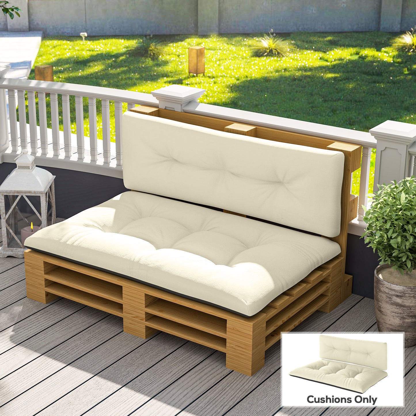 Outdoor Pallet Cushions Set - 3.9" Thick Tufted Design, Cream White