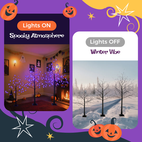 Halloween Ghost Trees Set with Purple LED Lights - 3 Sizes