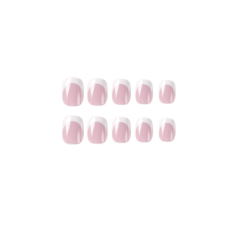 French Nail Patches White Edge Short Wearable European Style 24 Pack