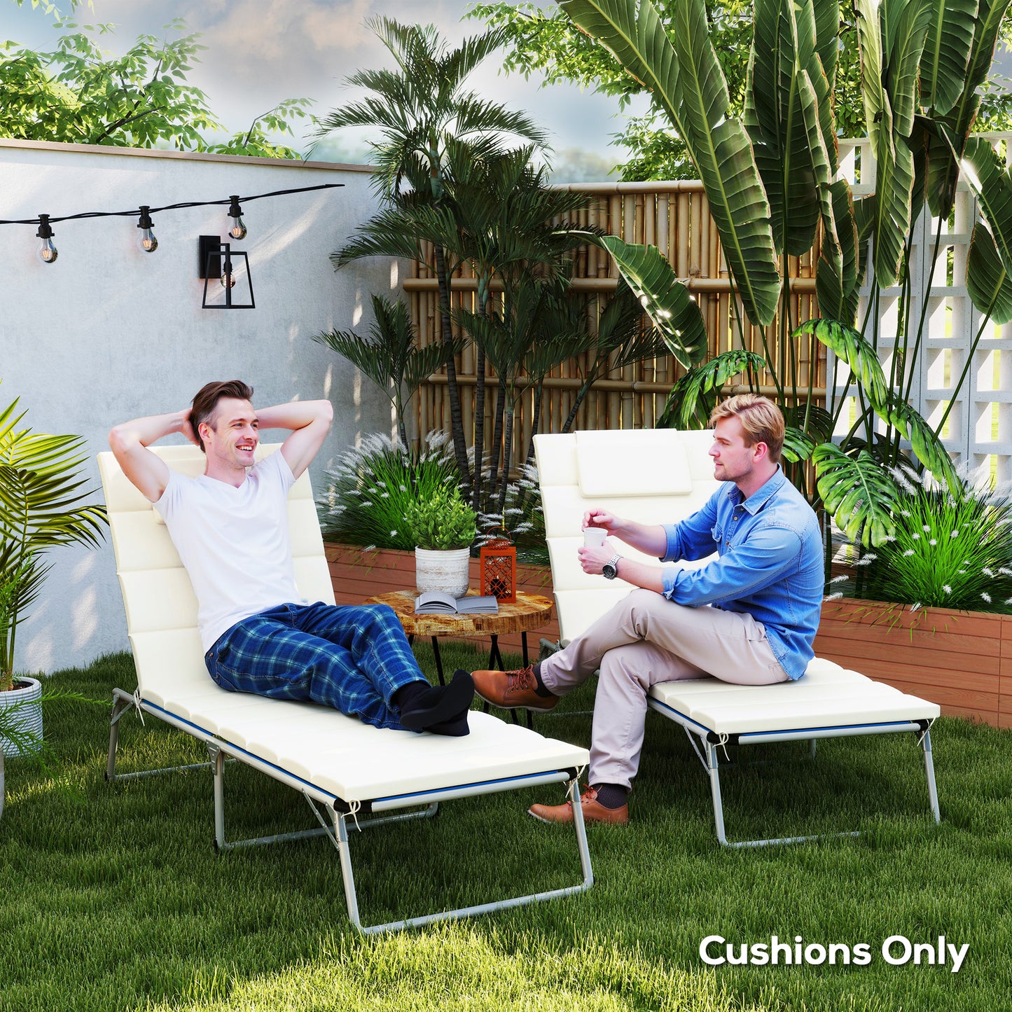 Outdoor Lounge Chair Cushion Set - Foldable, UPF50+, 80" x 26" Cream White