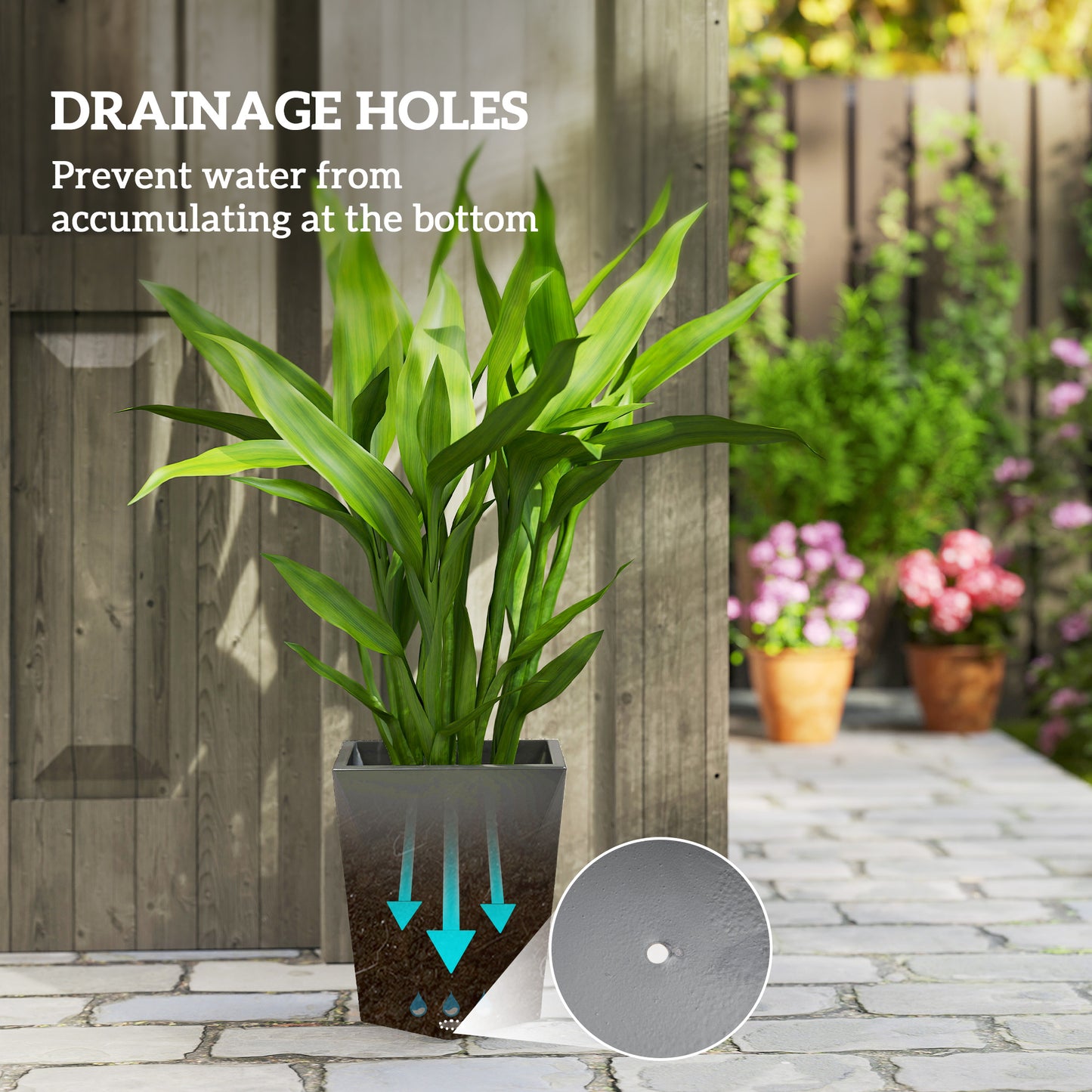 Stackable Garden Planters Set of 3 Tall Magnesium Oxide Pots with Drainage Holes - Gray