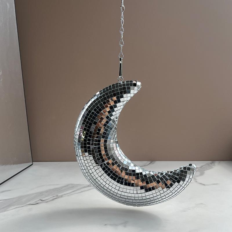 Reflective Moon Pendant Ornament for Party Decor - Silver 15x21cm