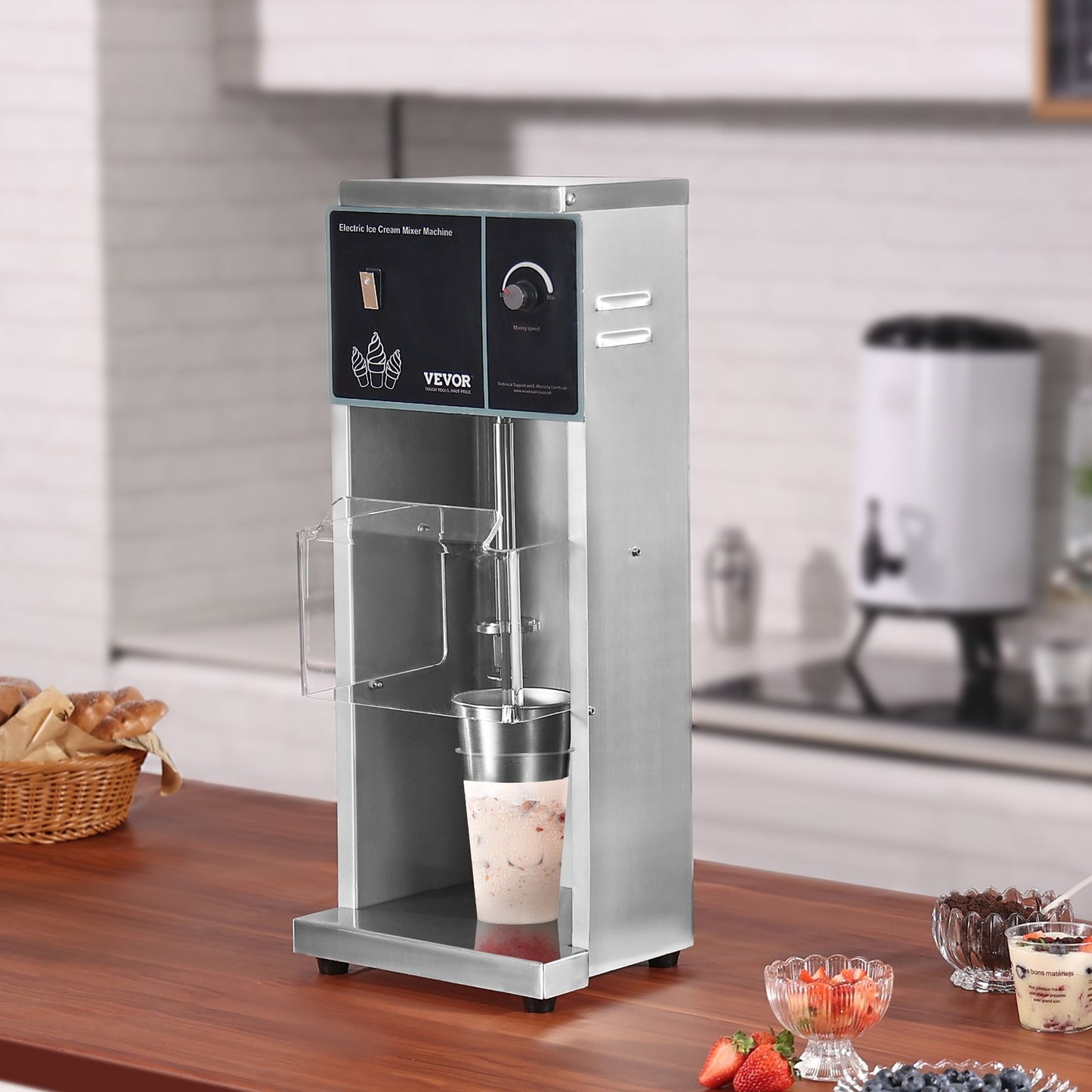 Ice Cream Blender 400W Stainless Steel Mixer for Kitchen - Silver
