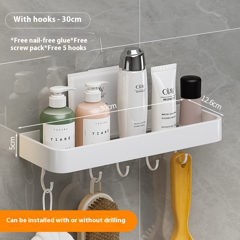 Punch-Free Wall-Mounted Bathroom Storage Rack Aluminum Home Organizer